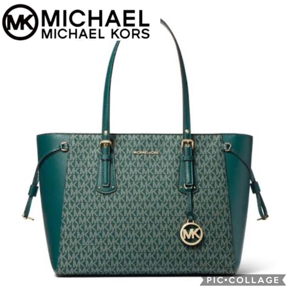 MICHAEL Michael Kors Handbags - MICHAEL KORS VOYAGER MEDIUM LOGO TOTE DARK GREEN